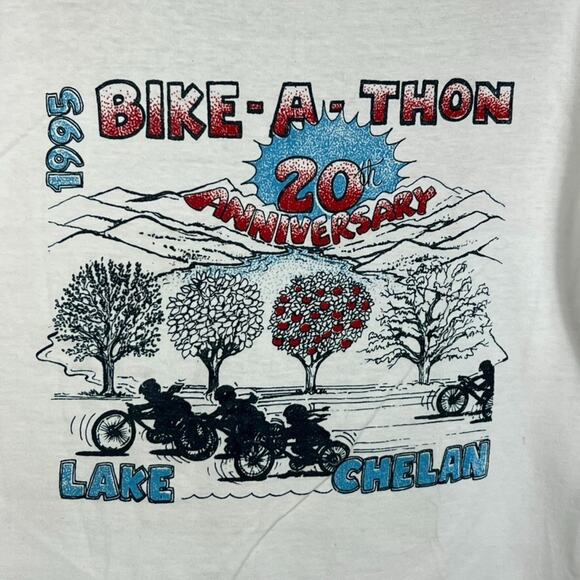 Vintage T-Shirt Size L White Bike-A-Thon 1995 Lake Chelan 20th Anniversary - Picture 3 of 10